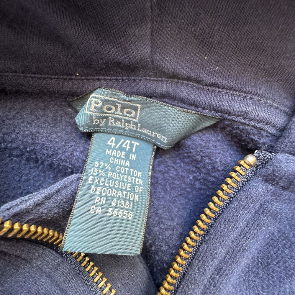 Polo Ralph Lauren Hoodie Boys Kids Size 4T Full Zip Sweatshirt Blue Pockets - Picture 2 of 5